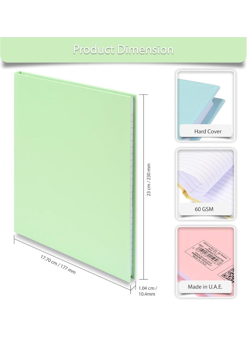 FIS Notebook, 9x7" (230x177mm) Size, Hard Cover, 80 Sheets White Paper, Single Line Ruling, Pack of 5, Assorted Pastel Colors, Ideal for School, Office & Home Use - FSNB9X7PASST80 - Image 2